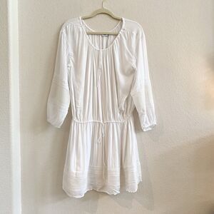 Vince Embroidered Long Sleeve Gauzy Drawstring Viscose White  Dress M Lined
